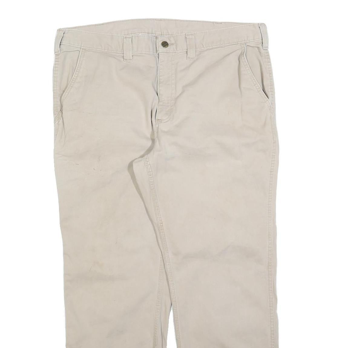 CARHARTT Mens Cotton Blend Beige Regular Fit Straight Leg Trousers W38 L30