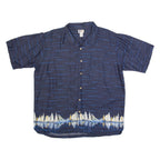 CHEROKEE Mens Hawaiian Shirt Blue 90s Crazy Pattern XL