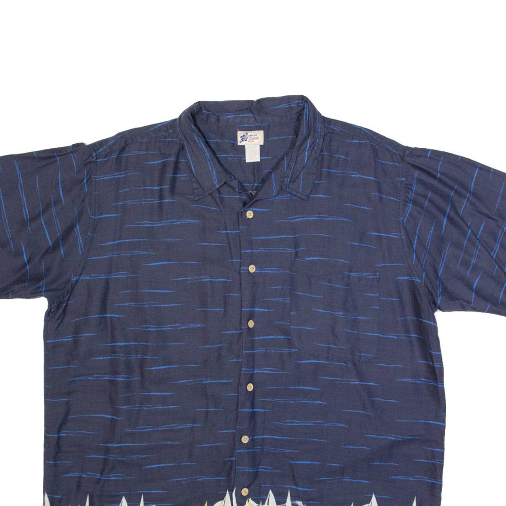CHEROKEE Mens Hawaiian Shirt Blue 90s Crazy Pattern XL