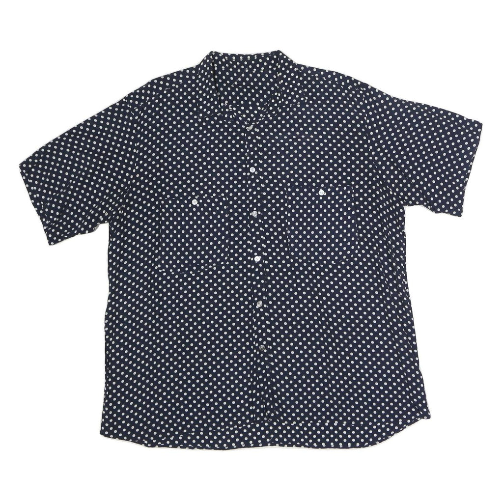 Mens Navy Blue & White Polka Dot Short Sleeve Shirt 2XL Relaxed Fit Button Front
