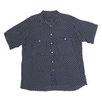 Mens Navy Blue & White Polka Dot Short Sleeve Shirt 2XL Relaxed Fit Button Front
