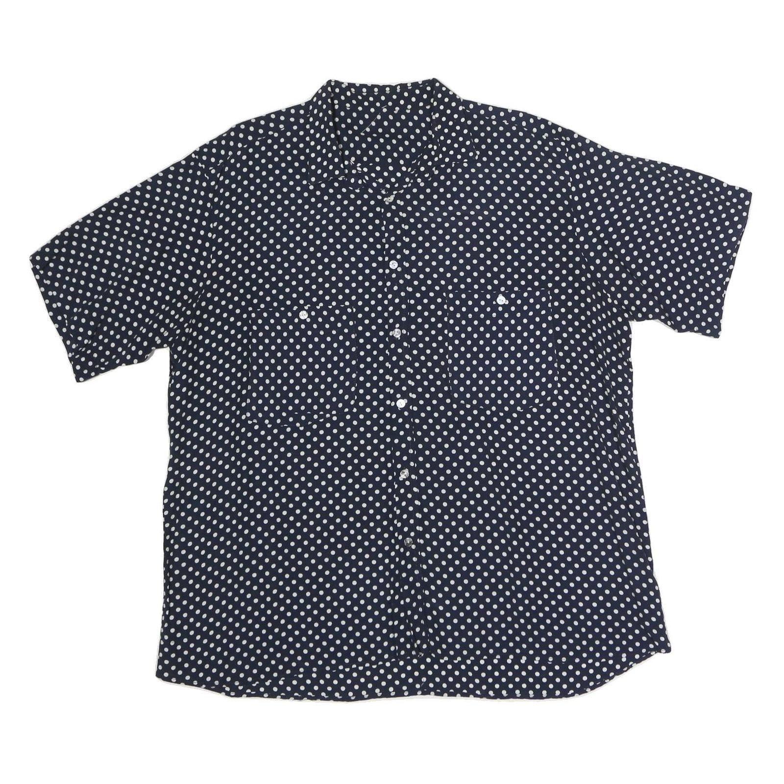 Mens Navy Blue & White Polka Dot Short Sleeve Shirt 2XL Relaxed Fit Button Front
