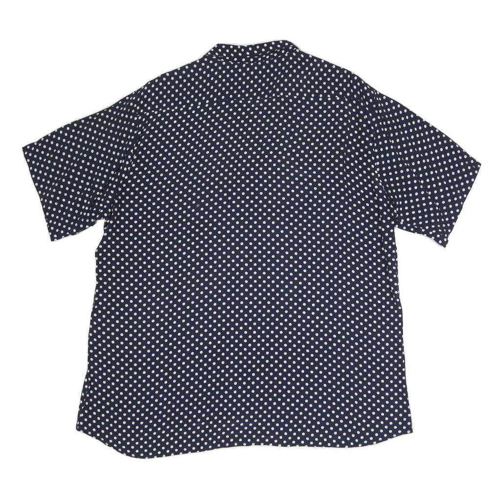 Mens Navy Blue & White Polka Dot Short Sleeve Shirt 2XL Relaxed Fit Button Front