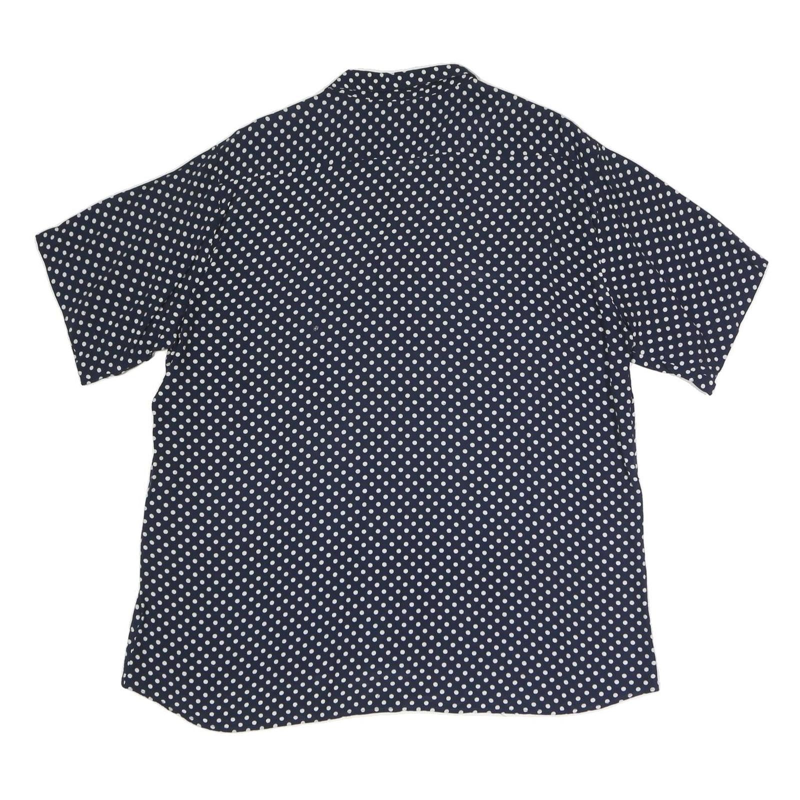 Mens Navy Blue & White Polka Dot Short Sleeve Shirt 2XL Relaxed Fit Button Front