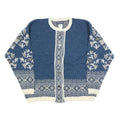 BAY CLUB Womens Blue & Cream Patterned Cardigan Floral Crew Neck Cable Knit L