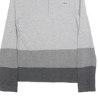 LACOSTE Mens Grey & Dark Grey Long Sleeve Striped M Cotton Blend Polo Shirt