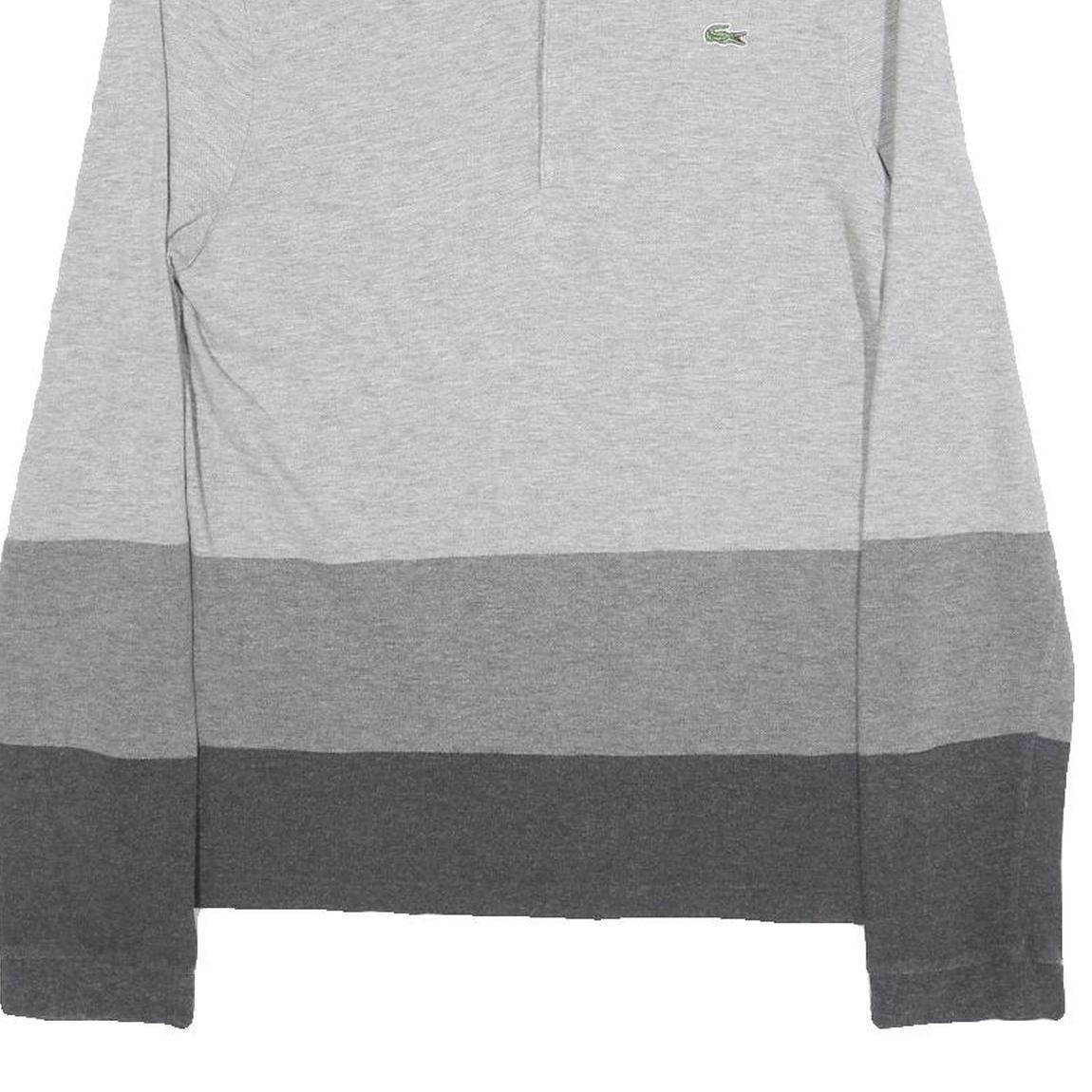 LACOSTE Mens Grey & Dark Grey Long Sleeve Striped M Cotton Blend Polo Shirt