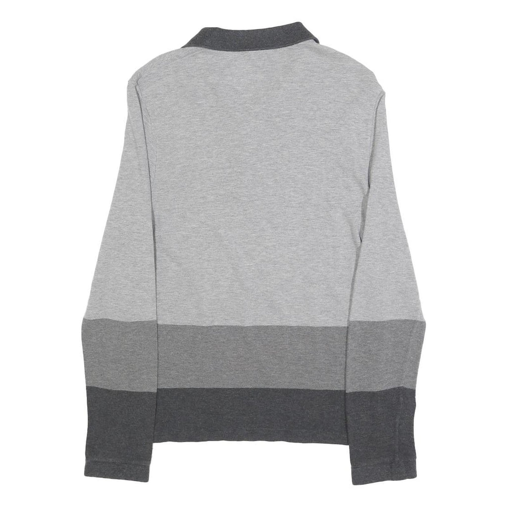 LACOSTE Mens Grey & Dark Grey Long Sleeve Striped M Cotton Blend Polo Shirt