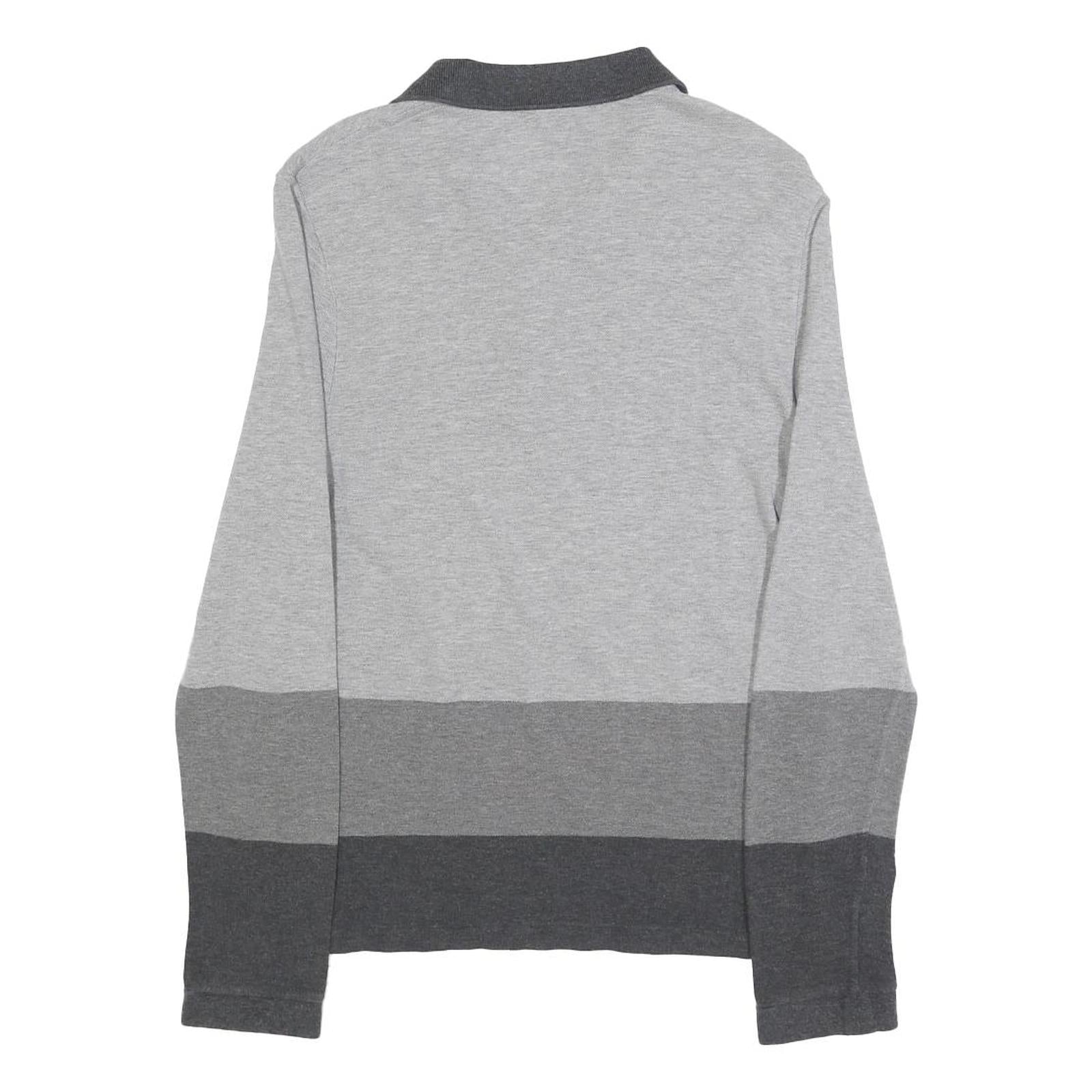 LACOSTE Mens Grey & Dark Grey Long Sleeve Striped M Cotton Blend Polo Shirt