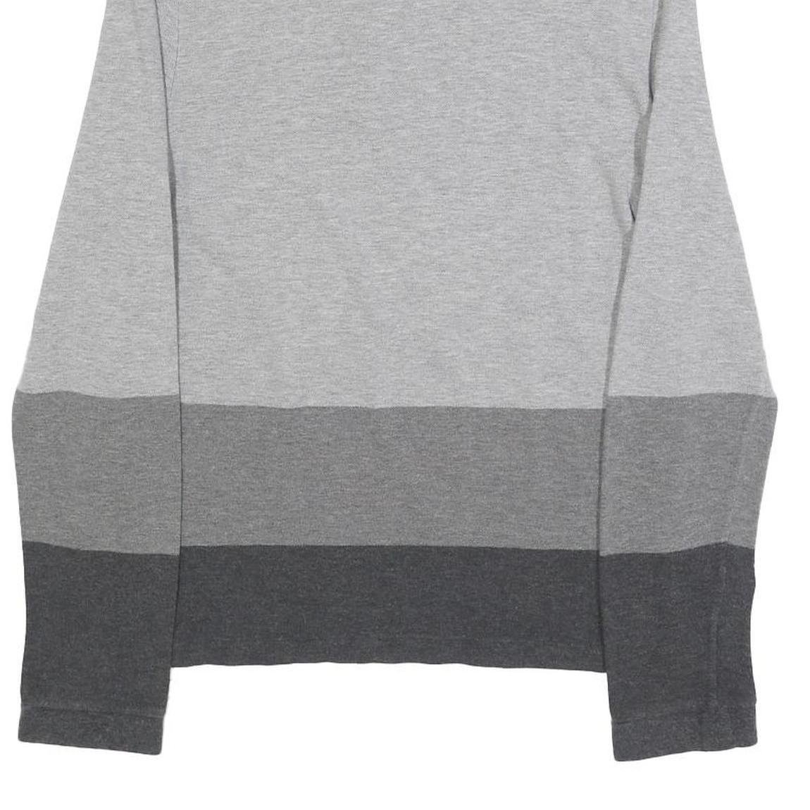 LACOSTE Mens Grey & Dark Grey Long Sleeve Striped M Cotton Blend Polo Shirt