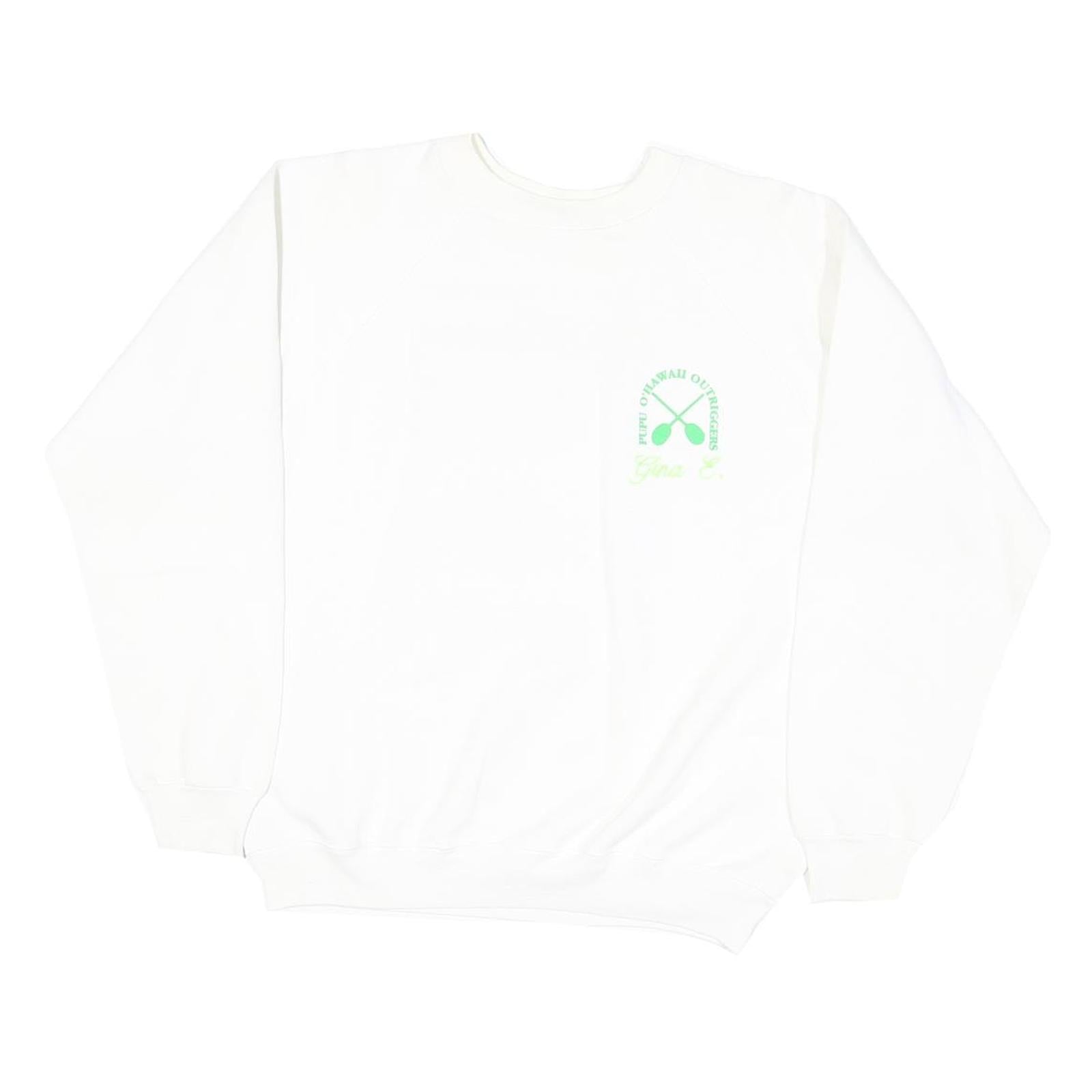 HANES Womens White Crew Neck L Sweatshirt Pupu O' Hawaii Outrigger Print