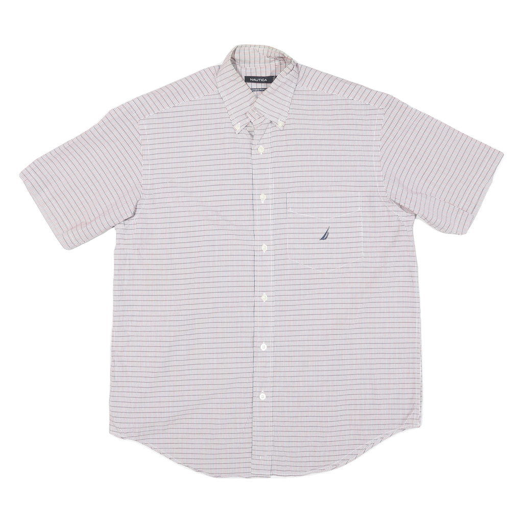 NAUTICA Mens White & Red Check Shirt M Cotton Blend Button Down Casual