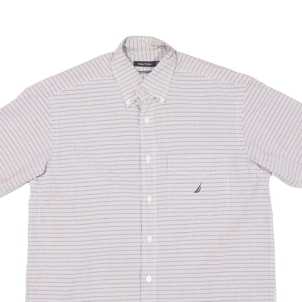 NAUTICA Mens White & Red Check Shirt M Cotton Blend Button Down Casual