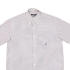 NAUTICA Mens White & Red Check Shirt M Cotton Blend Button Down Casual