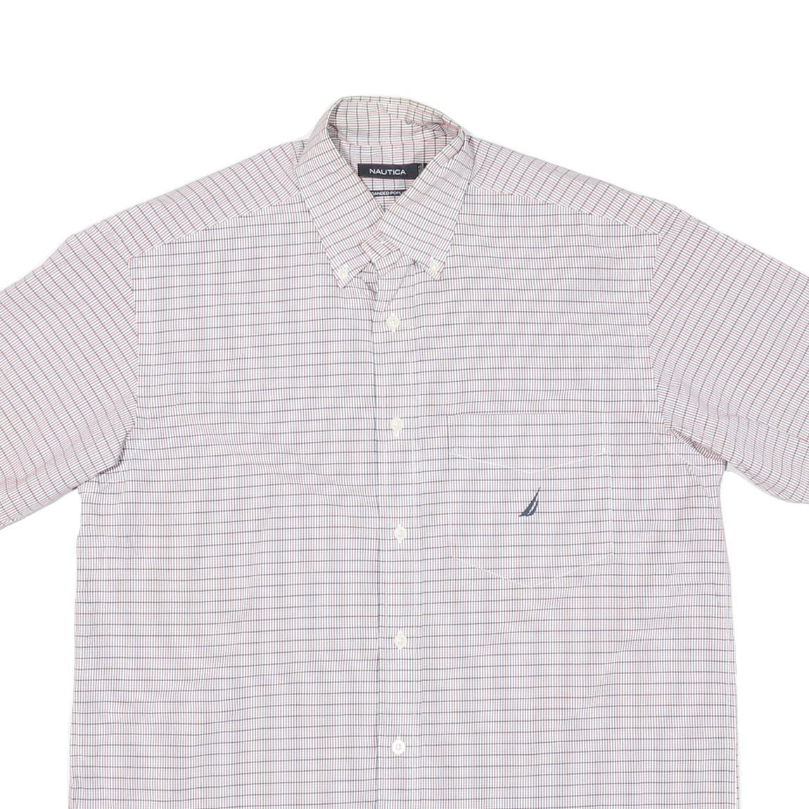 NAUTICA Mens White & Red Check Shirt M Cotton Blend Button Down Casual