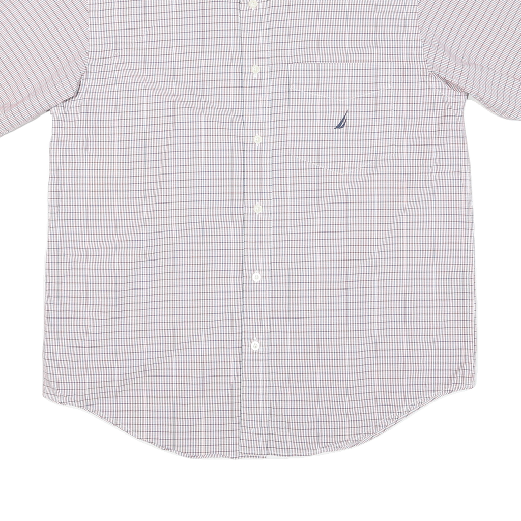 NAUTICA Mens White & Red Check Shirt M Cotton Blend Button Down Casual