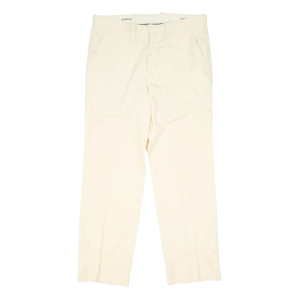 FARAH Mens Cream Classic Classic Trousers W34 L30 Smart Casual Polyester Blend