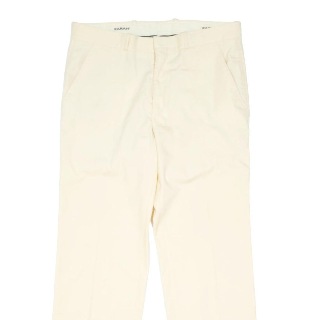 FARAH Mens Cream Classic Classic Trousers W34 L30 Smart Casual Polyester Blend