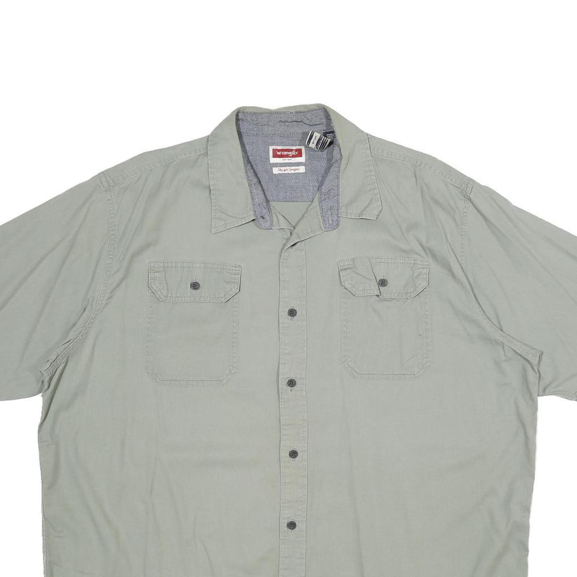 WRANGLER Mens Green XL Cotton Shirt Casual Short Sleeve Button Pocket