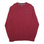 TOMMY HILFIGER Mens Red Plain Cotton Blend Jumper Crew Neck Basic Knit XL