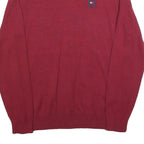 TOMMY HILFIGER Mens Red Plain Cotton Blend Jumper Crew Neck Basic Knit XL