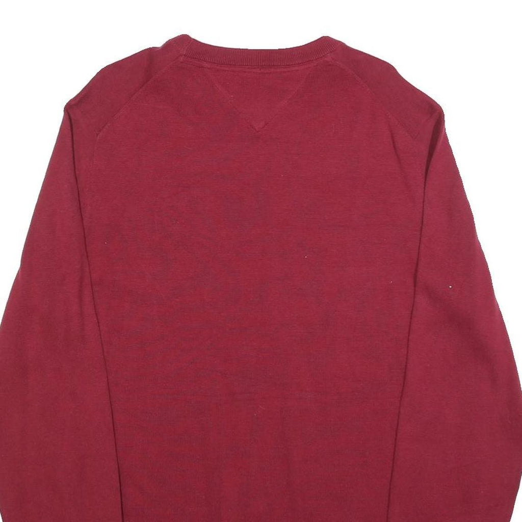 TOMMY HILFIGER Mens Red Plain Cotton Blend Jumper Crew Neck Basic Knit XL