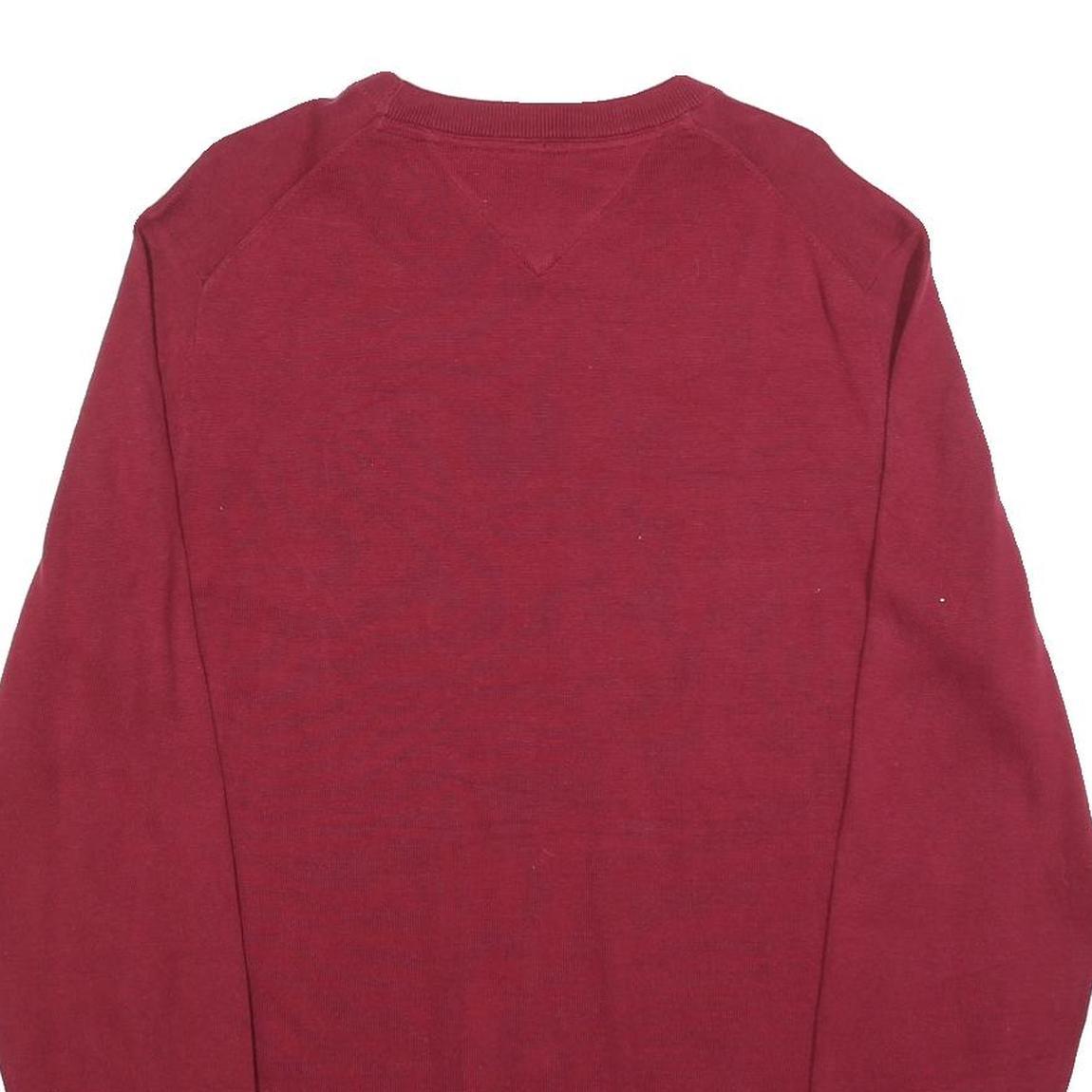TOMMY HILFIGER Mens Red Plain Cotton Blend Jumper Crew Neck Basic Knit XL