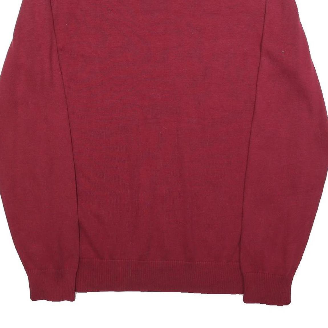 TOMMY HILFIGER Mens Red Plain Cotton Blend Jumper Crew Neck Basic Knit XL