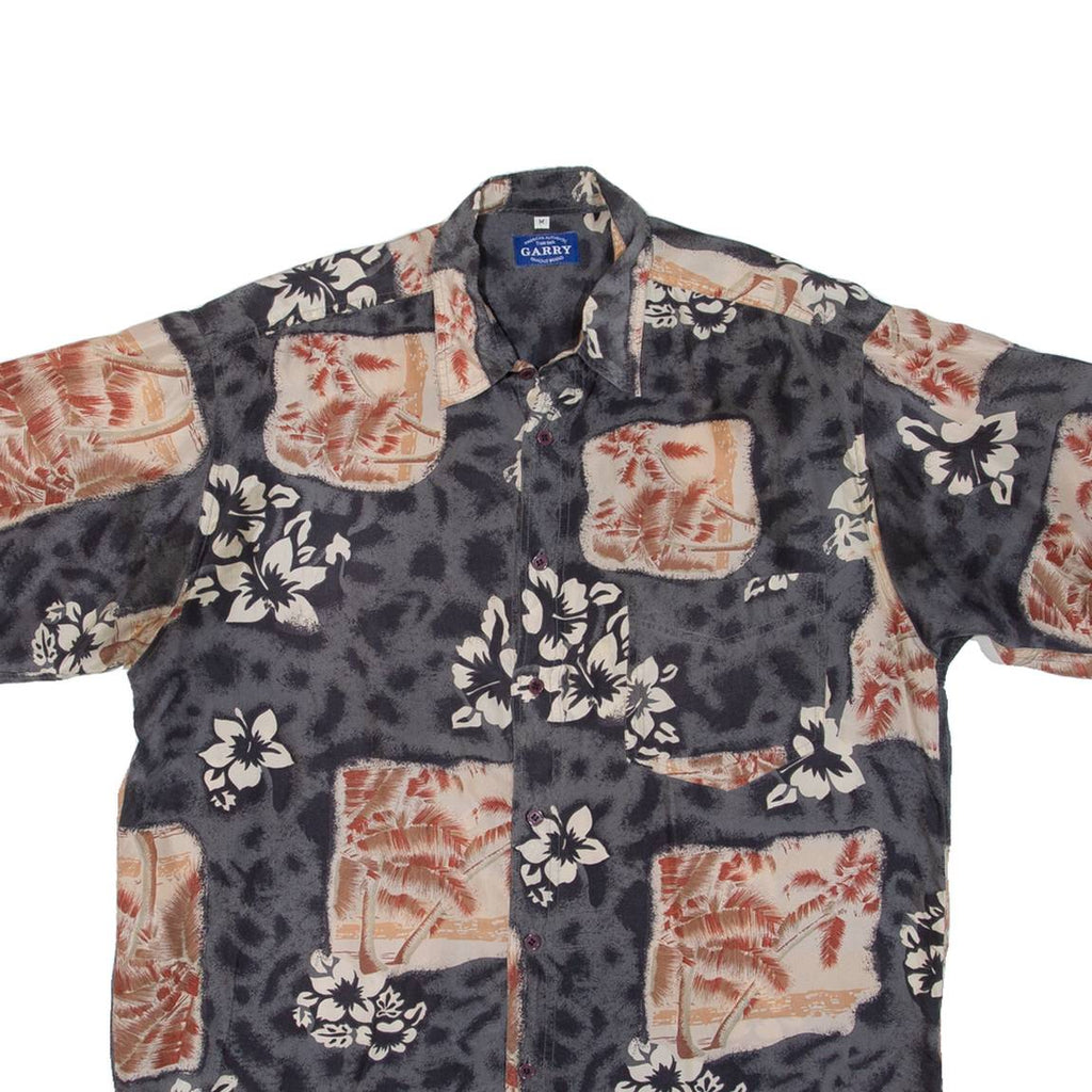 GARRY Mens Hawaiian Shirt Grey Silk Floral M