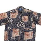 GARRY Mens Hawaiian Shirt Grey Silk Floral M