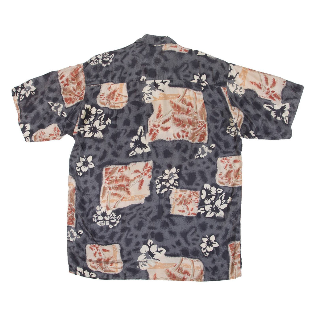 GARRY Mens Hawaiian Shirt Grey Silk Floral M