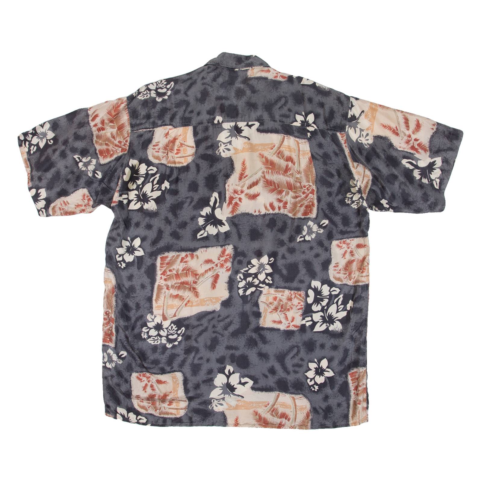 GARRY Mens Hawaiian Shirt Grey Silk Floral M