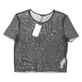 STRADIVARIUS Womens Black Polka Dot Sheer Mesh Short Sleeve Top M
