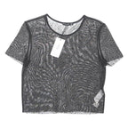 STRADIVARIUS Womens Black Polka Dot Sheer Mesh Short Sleeve Top M