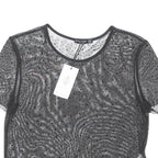 STRADIVARIUS Womens Black Polka Dot Sheer Mesh Short Sleeve Top M
