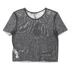 STRADIVARIUS Womens Black Polka Dot Sheer Mesh Short Sleeve Top M