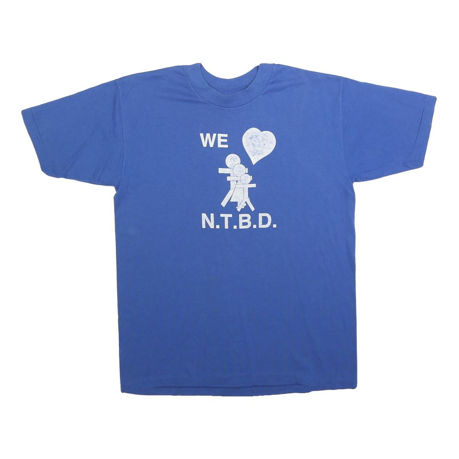NATIONAL Mens Blue We Love N.T.B.D. Graphic T-Shirt L Short Sleeve Crew Neck