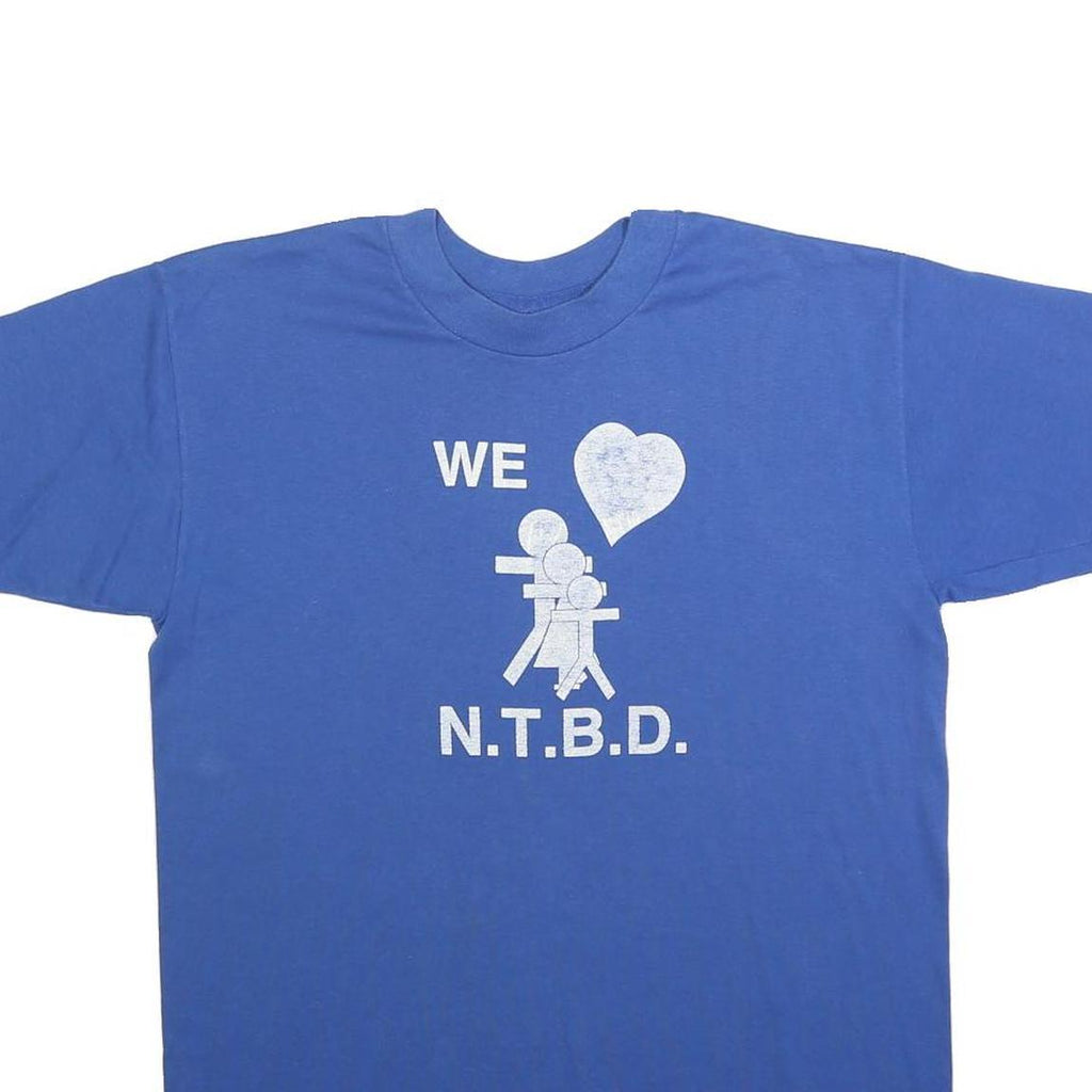 NATIONAL Mens Blue We Love N.T.B.D. Graphic T-Shirt L Short Sleeve Crew Neck