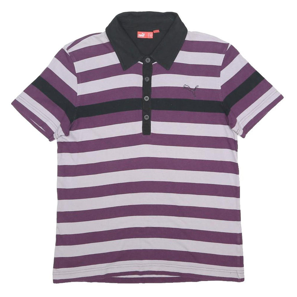 PUMA Womens Purple & Black Striped Short Sleeve Polo Shirt S Cotton