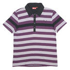 PUMA Womens Purple & Black Striped Short Sleeve Polo Shirt S Cotton