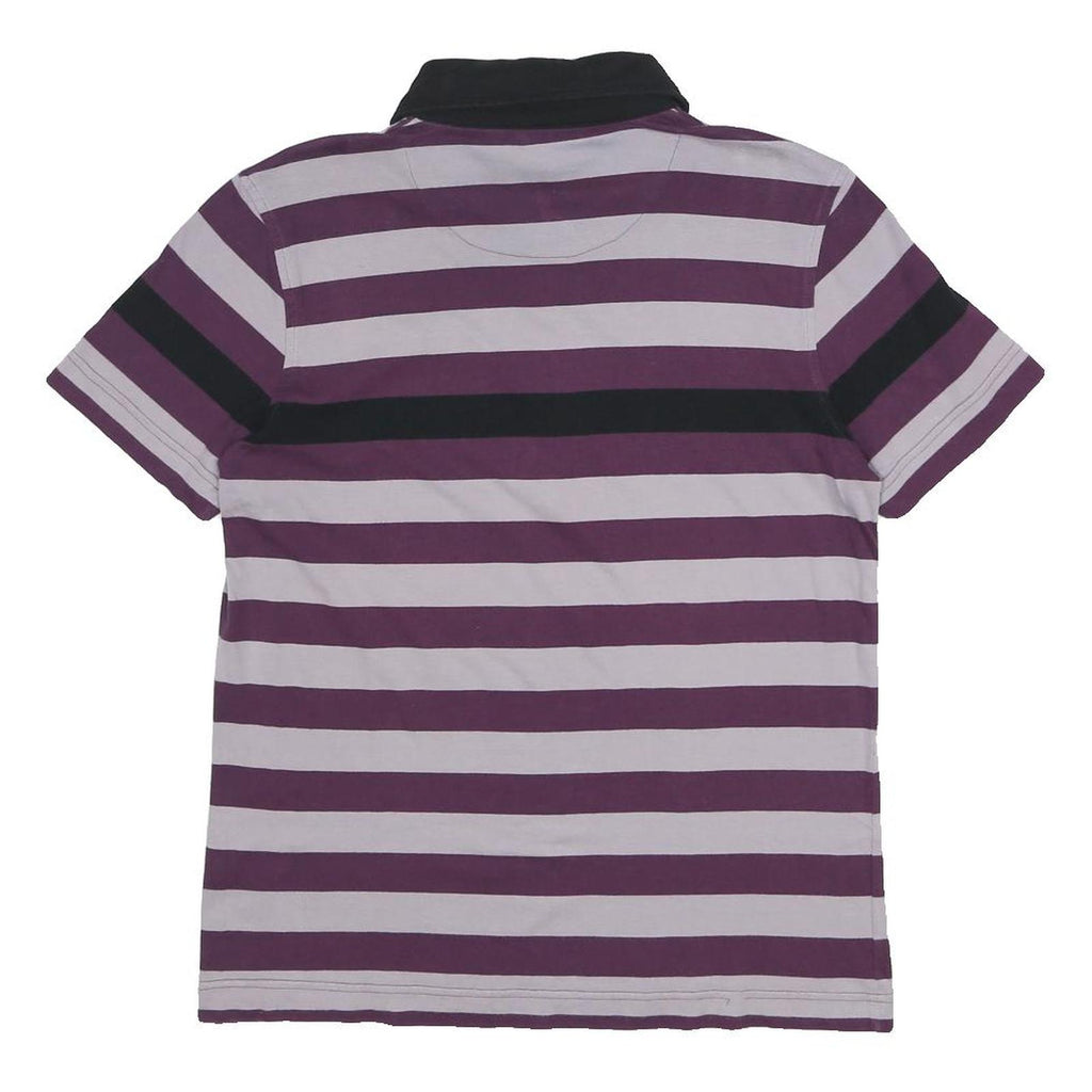 PUMA Womens Purple & Black Striped Short Sleeve Polo Shirt S Cotton