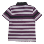 PUMA Womens Purple & Black Striped Short Sleeve Polo Shirt S Cotton