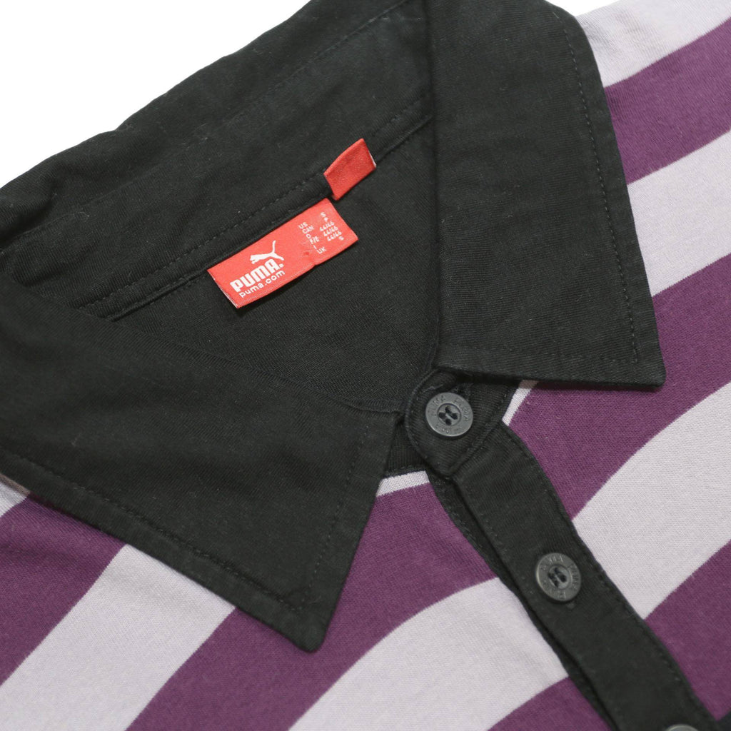 PUMA Womens Purple & Black Striped Short Sleeve Polo Shirt S Cotton