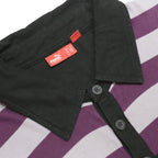 PUMA Womens Purple & Black Striped Short Sleeve Polo Shirt S Cotton