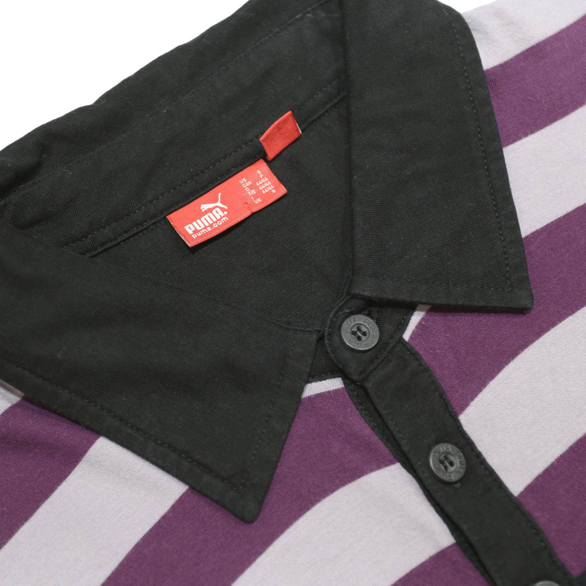 PUMA Womens Purple & Black Striped Short Sleeve Polo Shirt S Cotton