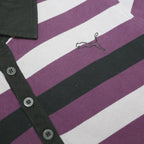 PUMA Womens Purple & Black Striped Short Sleeve Polo Shirt S Cotton