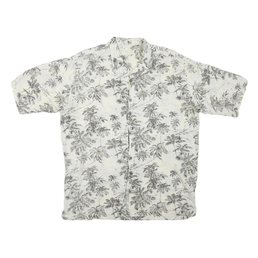 Mens White & Black Pattern Cotton Blend Shirt XL Casual Summer Beachwear