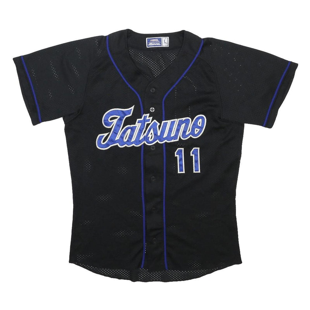 MIZUNO Mens Black & Blue Baseball T-Shirt L Short Sleeve V-Neck Sports Jersey