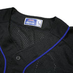 MIZUNO Mens Black & Blue Baseball T-Shirt L Short Sleeve V-Neck Sports Jersey