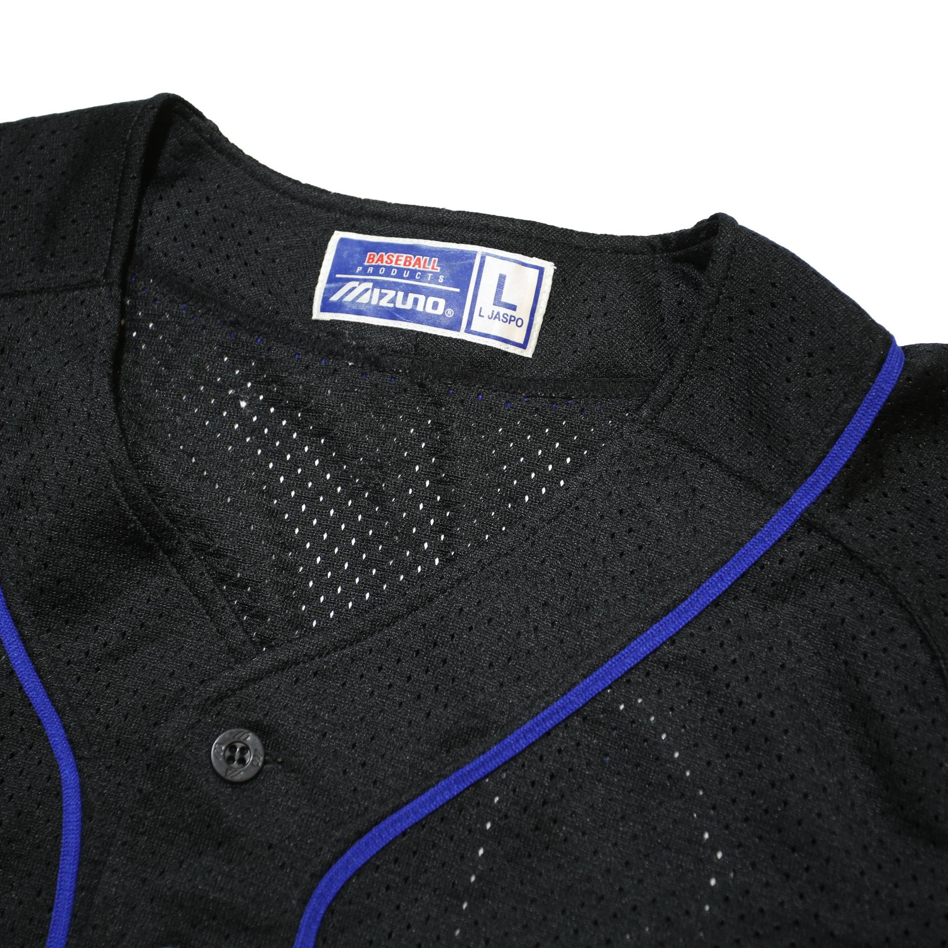 MIZUNO Mens Black & Blue Baseball T-Shirt L Short Sleeve V-Neck Sports Jersey
